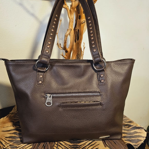 MONTANA WEST Teal Metallic Calf Hair w/ Fringe LoGo Tote NWOT - Picture 7 of 8